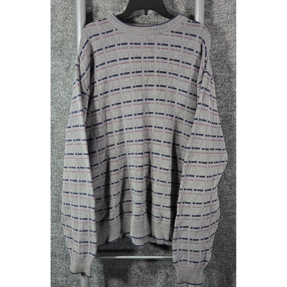 Isle of Cotton Vintage Mens XXLT Grey Textured Knit Crewneck Sweater Made in USA
